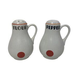 Vintage Hall China Pepper Flour Shaker Red Dot White Ceramic Mid Century Modern
